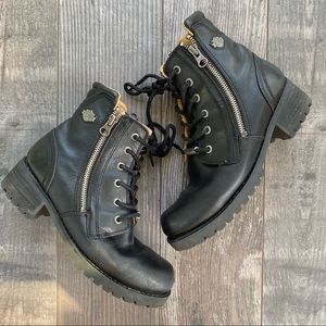 HARLEY DAVIDSON Alysa Black Leather Motorcycle Riding Combat Boots 7.5